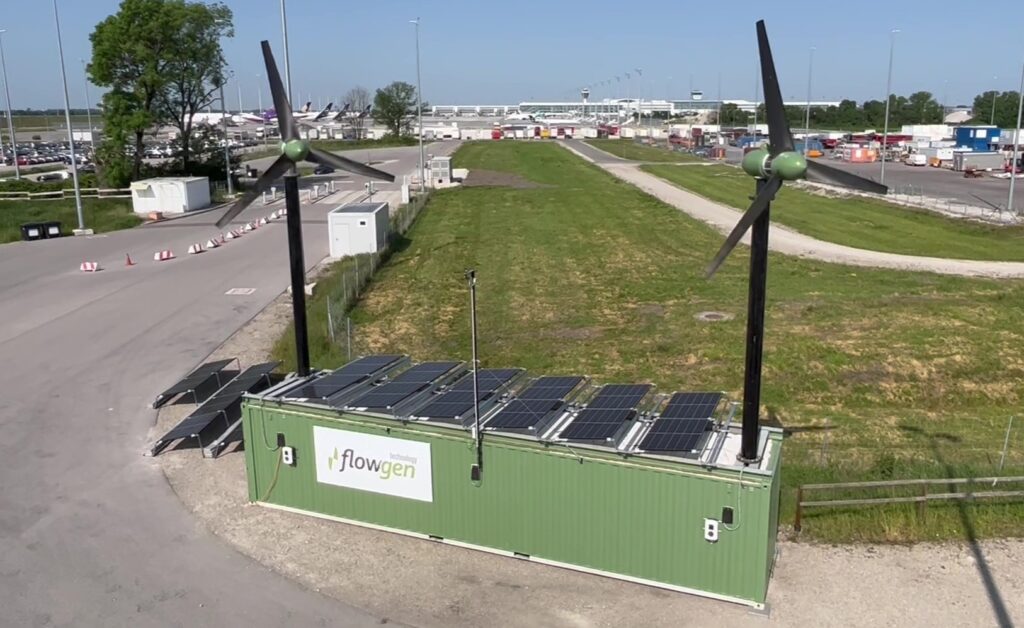 FlowGen microgrid power solutions: two turbines on a 40-foot container